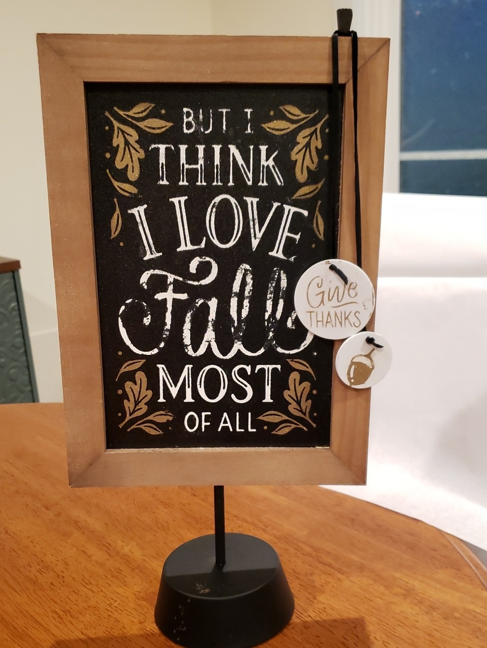Two Sided Fall & Christmas Wood Frame Tabletop Fall Sign with Black Chalkboard